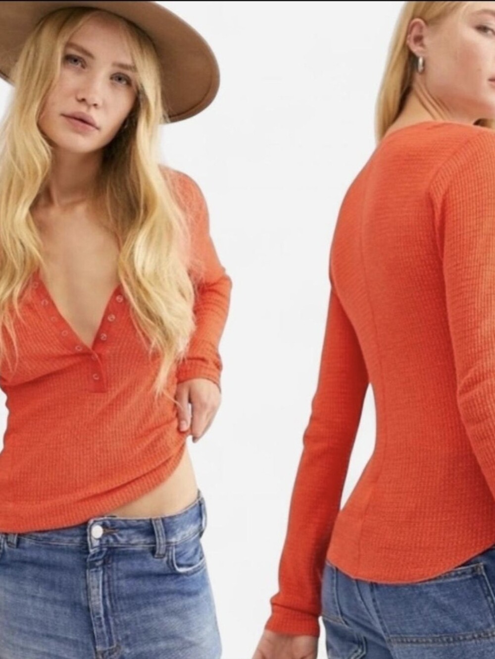 Free People intimately "One of the Girls" Thermal Henley #0386